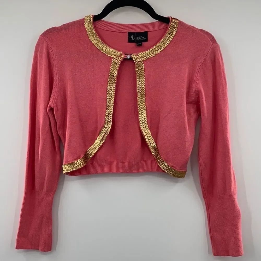 3For$20 Urban Collection Pink w/ Gold Sequins Short Sweater